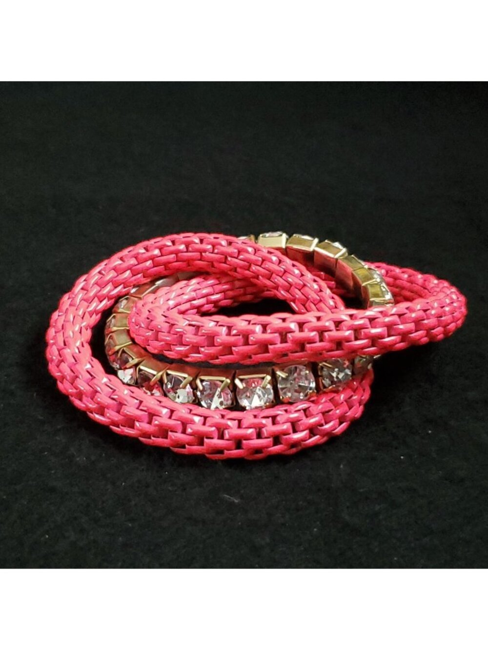Retro Bracelet Rhinestone Mesh Stretch Pink Flourescent 6.5"